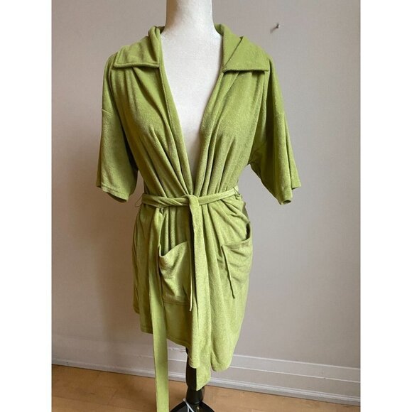 Open edit New olive fern bathrobe women sz large BNWOT tie belt pockets lounge - Picture 2 of 7